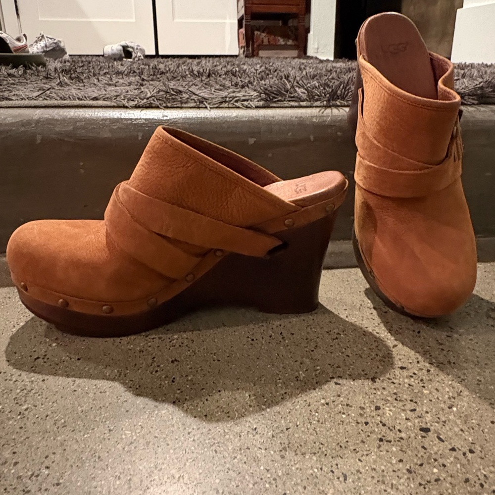 UGG Women's Suede Wedge Clogs in Burnt Orange